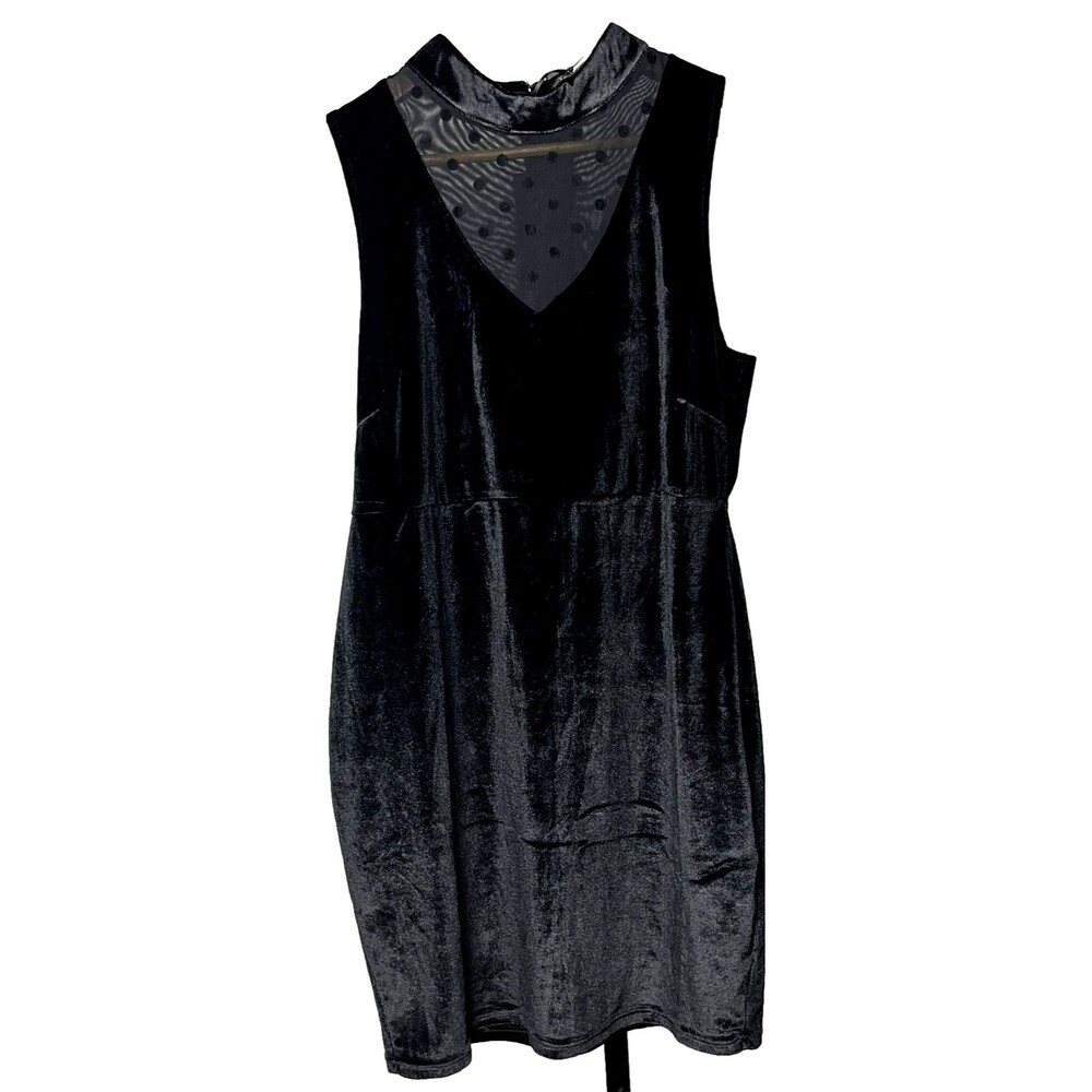 QED London Dress Sleeveless Black Velvet Swiss Dot Net Size 12 NWT Goth Clubwear